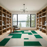 Green Emerald Green Ivory Geometric Block Rug