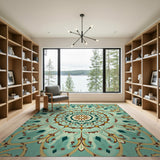 Blue and Teal Ornate Teal Mandala Persian Area Rug