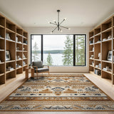 Washable Southwestern Aztec Geometric Low Pile Area Rug