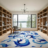 Abstract Blue Wave Coastal Area Rug