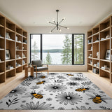 Whimsical Bees Daisies Pattern Area Rug