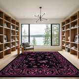 Ornate Pink Dragonfly Floral Area Rug