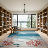 Coastal Ocean Waves Coral Reef Area Rug