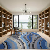 Blue Wave Abstract Geometric Area Rug