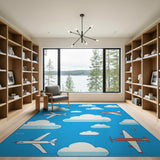 Pixel Airplane Cloud Sky Kids Rug