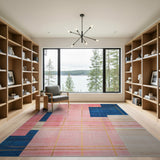 Pink Navy Gold Grid Geometric Area Rug