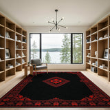 ODIKA Washable Gothic Skull Medallion Area Rug - Black & Red Vintage Floral Low Pile