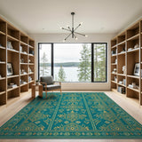 Heritage Tribal Blue and Teal Geometric Heritage Tribal Area Rug