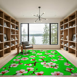 Vibrant Green Cherry Blossom Floral Rug