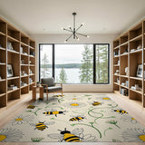 ODIKA Washable Bumblebee & Daisy Floral Rug - Low Pile, Non-Slip, Pet & Kid Friendly