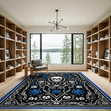 Ornate Triple Skull Vine Blue Area Rug