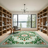 Ornate Mint Green Floral Medallion Rug