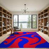 Vibrant Red Blue Abstract Wave Area Rug