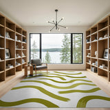 Green Wavy Brushstroke Area Rug