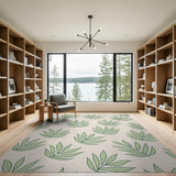 Lush Green Palm Leaves Beige Area Rug