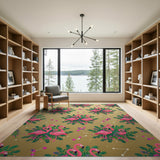 Pink Flamingo Flock on Gold Area Rug