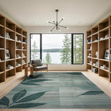 Blue and Teal Teal Green Geometric Leaf Area Rug