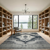 Distressed Black White Southwestern Area Rug