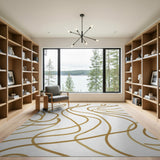 Gold Wavy Lines Abstract Area Rug