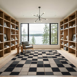 Modern Black White Grid Tile Area Rug