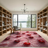 Cherry Bow Pink Faux Fur Area Rug