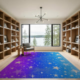 Purple to Blue Glittery Stars Gradient Area Rug