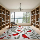 Red Cardinal Birds Pine Branches Pattern Rug
