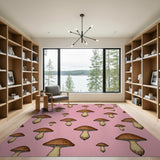 Whimsical Pink Mushroom Pattern Area Rug
