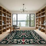 Ornate Dark Green Persian Medallion Rug