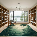 Lush Tropical Jungle Palm Silhouette Area Rug