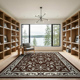 Ornate Brown Persian Area Rug with Floral Medallion