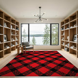 Bold Red Black Plaid Rustic Area Rug