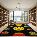 Multi-Color Pixel Smiley Faces Area Rug