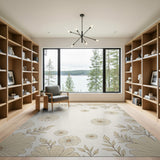 Beige and Neutral Delicate Beige Floral Outline Area Rug