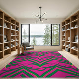 Vibrant Pink Green Zigzag Area Rug