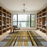 Bold Yellow Brown Plaid Geometric Area Rug