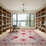 Pink Poppy Floral Vintage Area Rug
