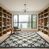 Black White Geometric Diamond Lattice Rug