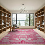 Pink Geometric Abstract Area Rug with Heart Motifs