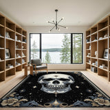 ODIKA Washable Gothic Skull Area Rug, Celestial Starry Night, Low Pile Non-Slip