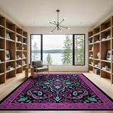 Pink Teal Ornate Persian Area Rug