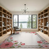 Vintage Pink Floral Lattice Border Rug