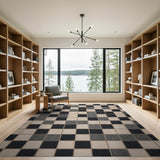 Black White Textured Geometric Area Rug