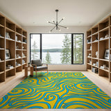 Multi-color and Patterns Vibrant Yellow Blue Swirl Abstract Area Rug