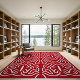 Red Persian Area Rug with Intricate White Patterns