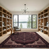 Red Traditional Persian Red Medallion Area Rug