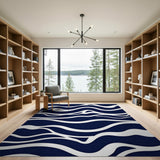 Navy Blue Wavy Coastal Area Rug