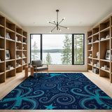 Whimsical Teal Octopus Stars Navy Area Rug