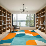 Orange Teal Geometric Modern Area Rug