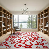 Red Floral Vine Silhouette Area Rug